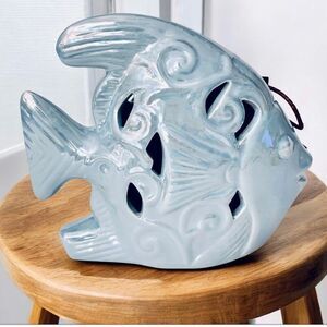 NWT GC Home Decor Iridescent Blue Ceramic Fish Sachet Holder